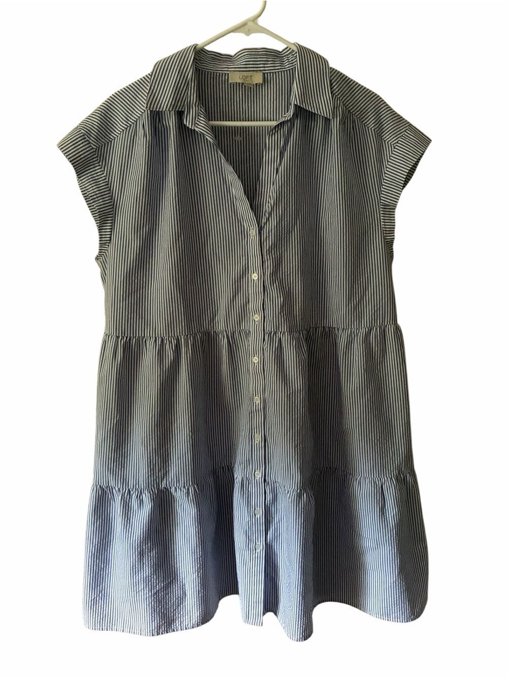 LOFT Outlet Striped Shirt Dress — Blue/White — Size Large NWOT